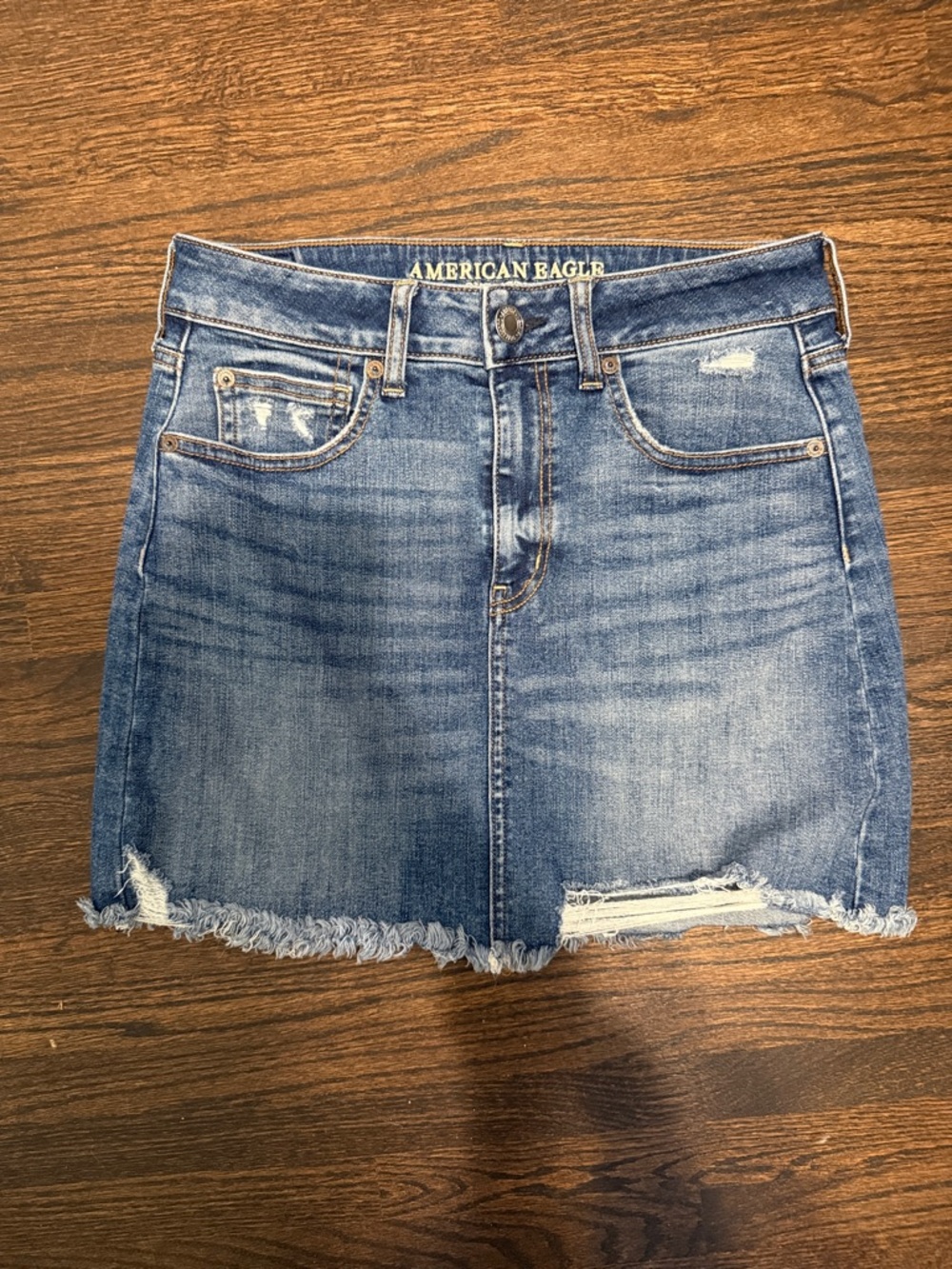 American Eagle Outfitters Light Blue Distressed Denim Mini Skirt